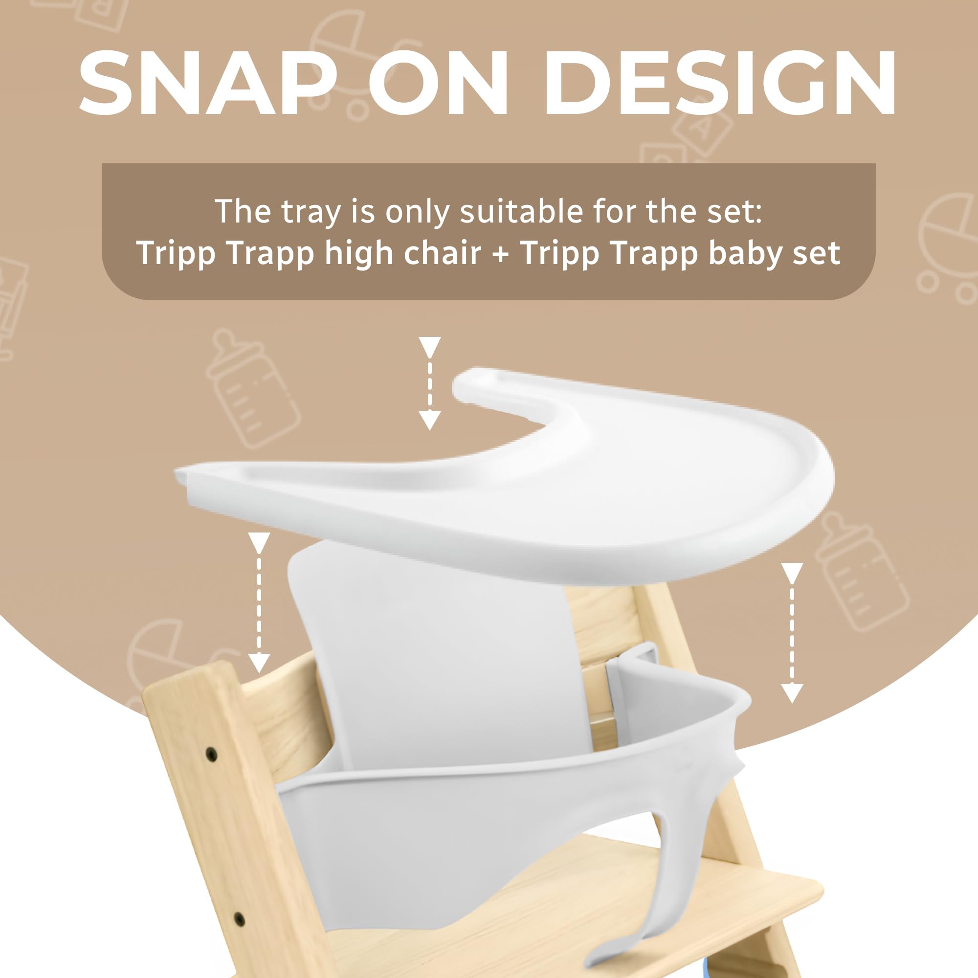High Chair Table Compatible with Stokke Tripp Trapp Chair with Powerful Smooth Suction Surface, Ergonomic Curved Design, Glossy White