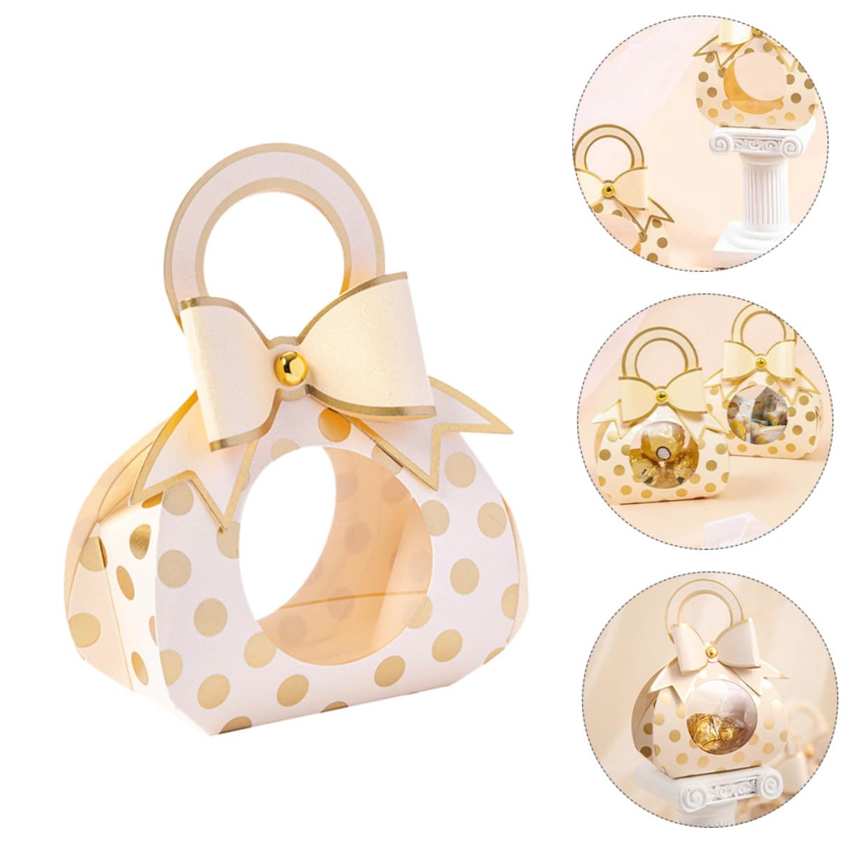 TOYANDONA 50 Stück Geschenkkarton aus Papier mit Griff und Sichtfenster Süßigkeitenaufbewahrungsbox für Hochzeit und Bankett Leichter und Kreativer Stil mit Schöner Schleife