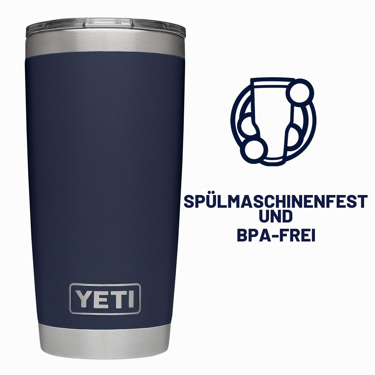 YETI Rambler Thermobecher 20 oz (591 ml) Navy – Kaffeebecher To Go, Thermotasse aus Edelstahl mit Stronghold Deckel, Isolierbecher