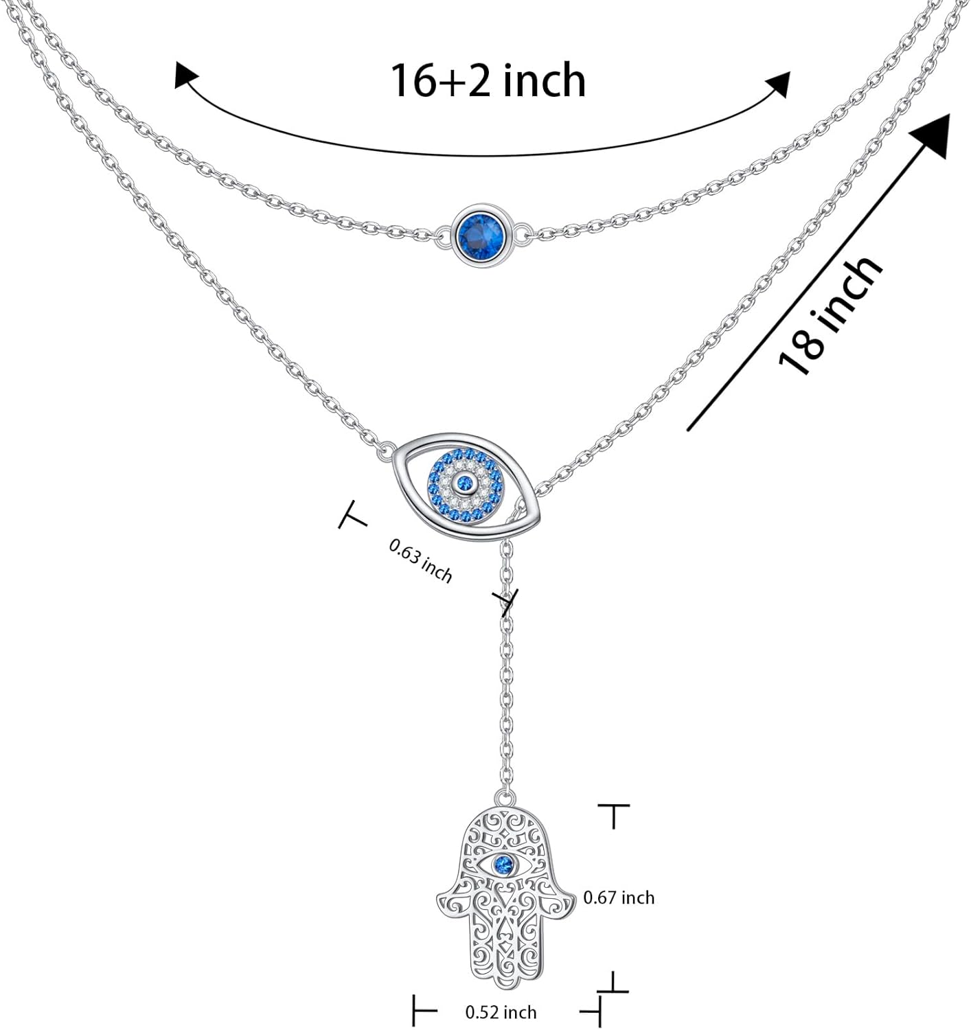 Blue Evil Eye Necklace for Women 925 Sterling Silver Double Chain Protection Hamsa Hand Y Layered Fatima Necklaces Pendant Jewelry Gifts - Image 5
