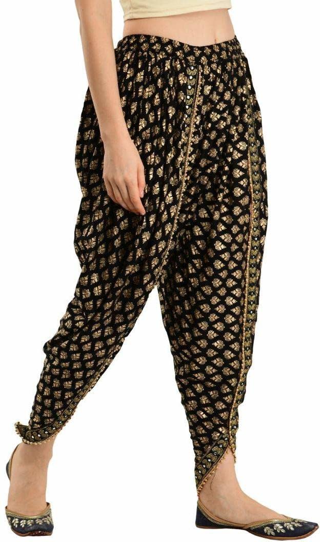 ZARAKI Rayon Harem Pants Ideal for Dance or Movement Dhoti Waist Size (32-38 INCHES (XL/XXL)) Black Printed Pack of 1 2