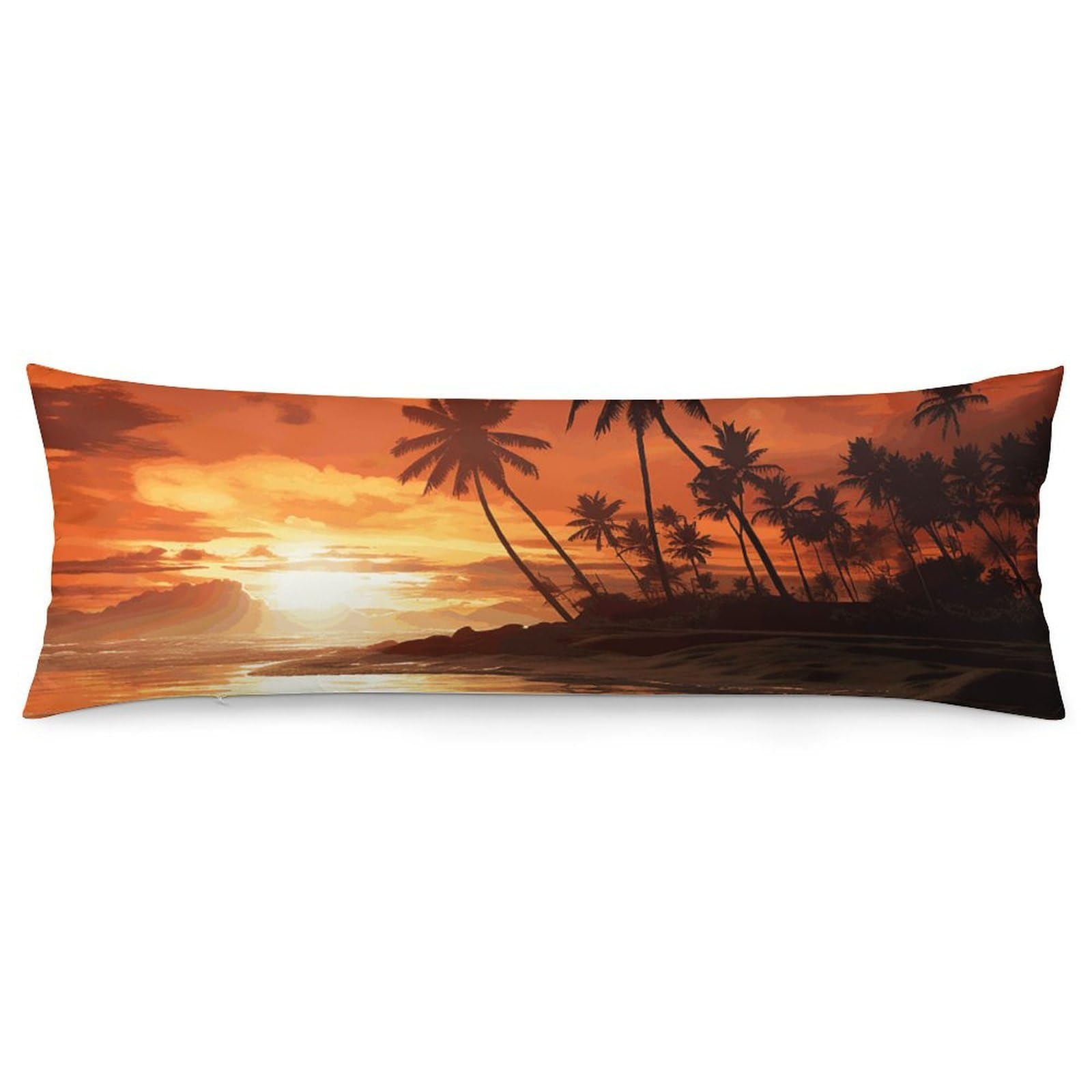 2 Pack Pillow Cases for Hair and Skin, Soft Breathable Pillow Case Covers with Hidden Zipper, Palm Tree Sunset Pillowcase 20"x54" Pillow Covers for Sleeping Gift