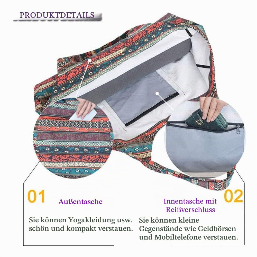 Mu Mianhua Yogamatten-Tasche mit großer Tasche und Reißverschlusstasche, passend für die meisten Matten