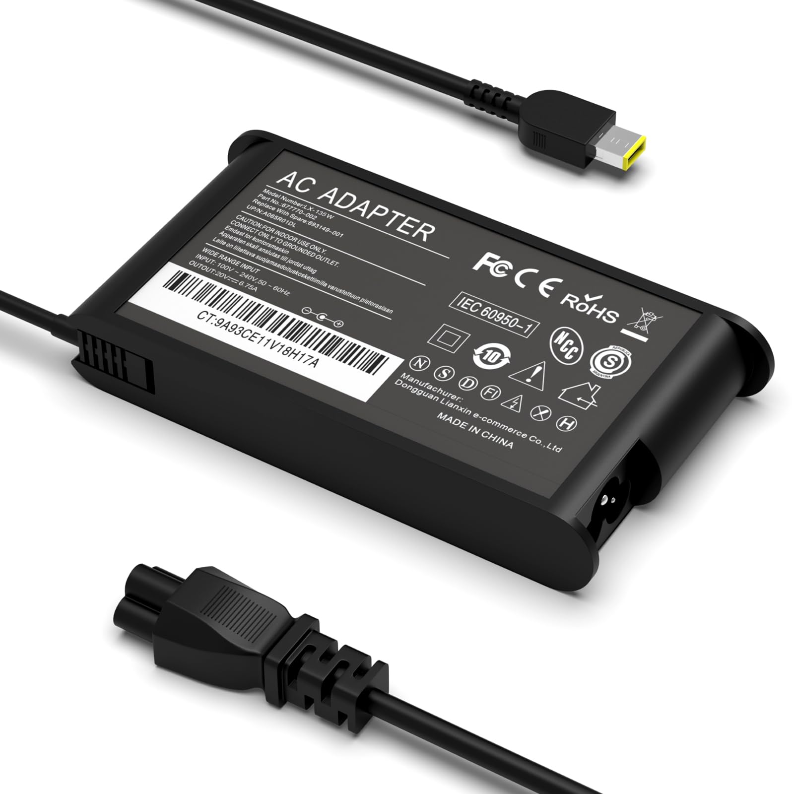 New Slim 135W Charger Compatible with Lenovo ThinkPad P1, X1 Extreme, P15v T440P T470P W540, Ideapad L340 Gaming 3, Ideapad Yoga Y50 Y50p Y700, Legion Y50 Y520 Y530 Y7000P Power Adapter