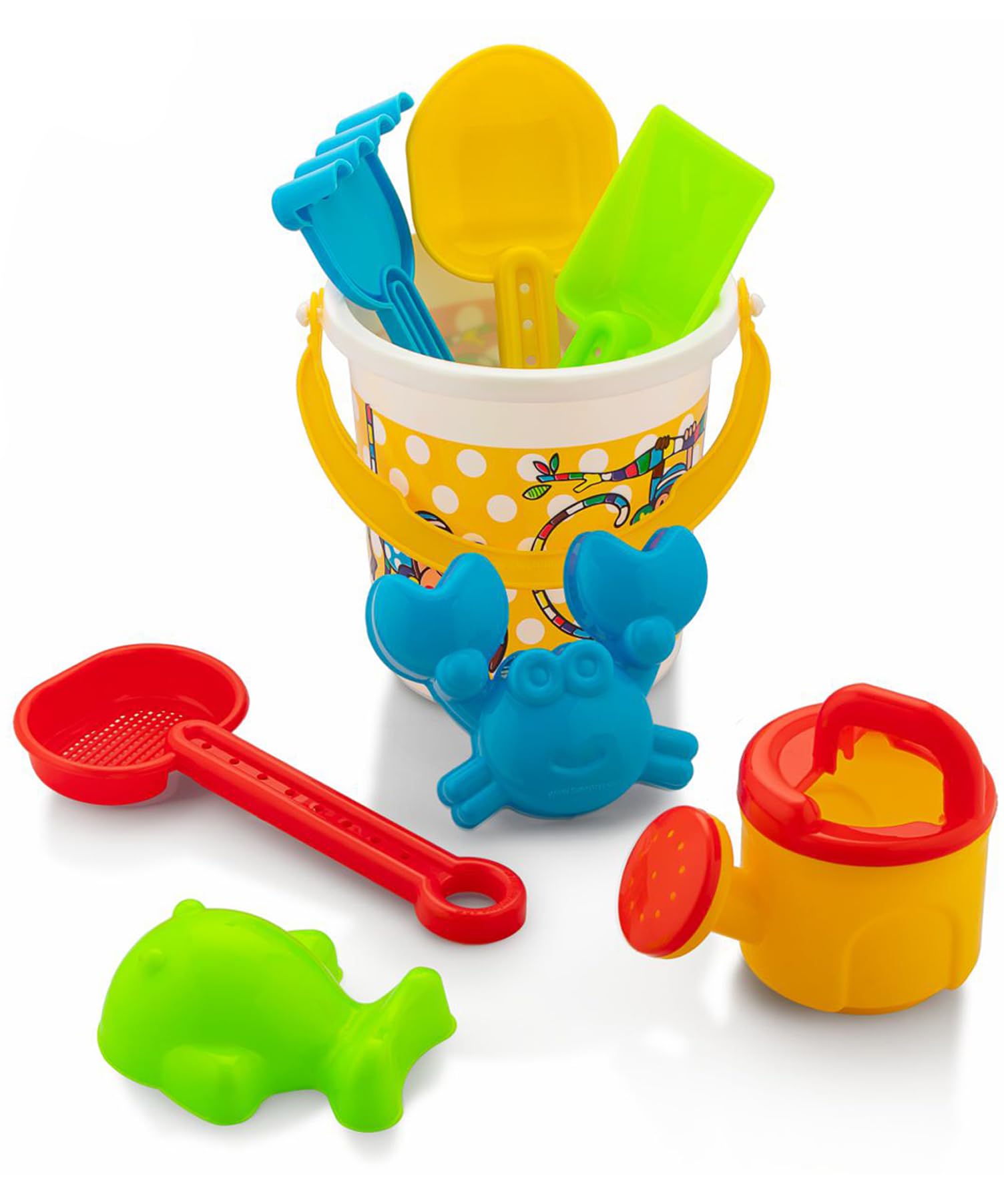 Toyshine 8pc Beach Basic Sand Toy Set, 18+ Months Including Bucket Sifter - Multicolor (Small)