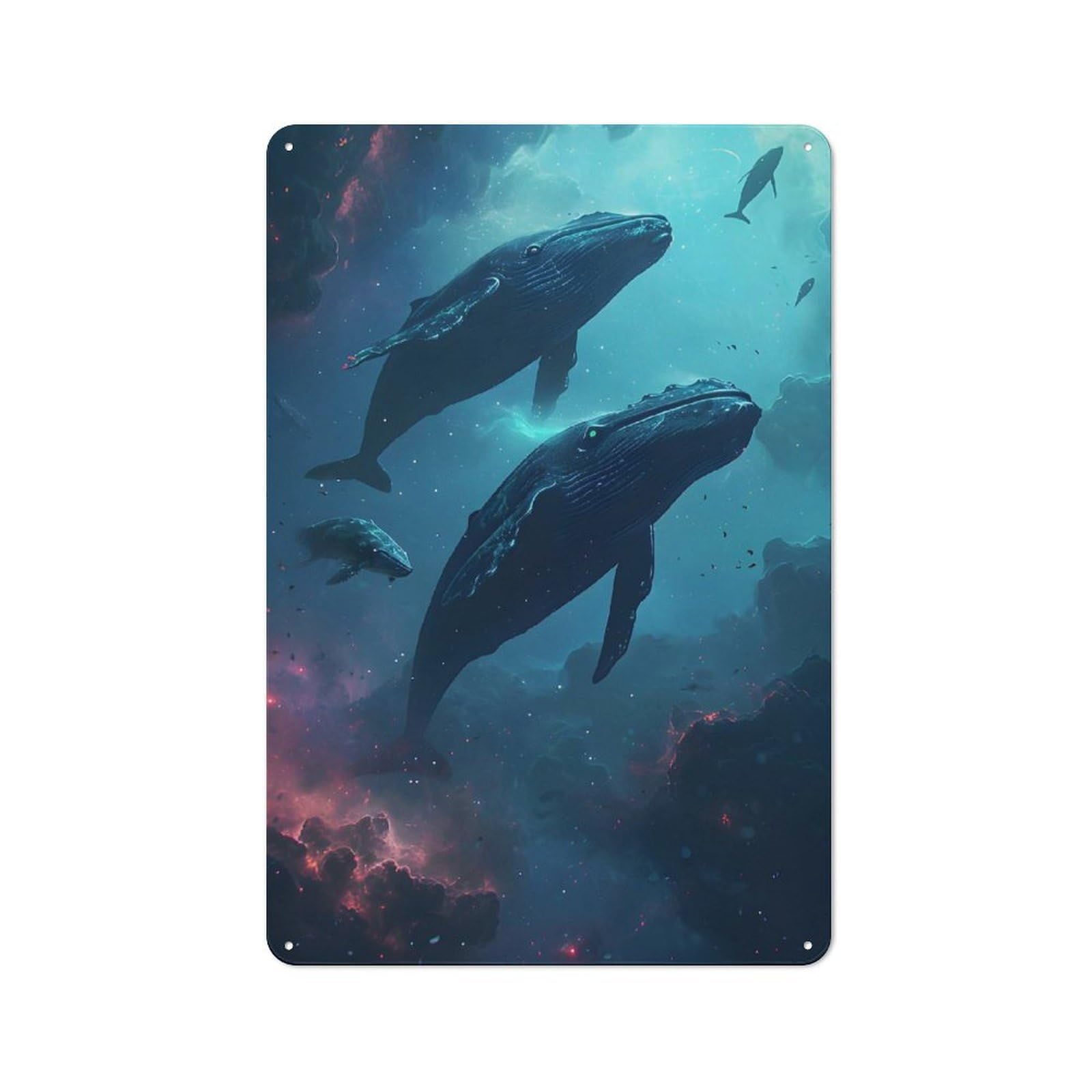 Galaxy Whales Metal Wall Plaque 30x20cm, Understated Creative Space Decor for Home Office, Reading Corner Or Bedroom
