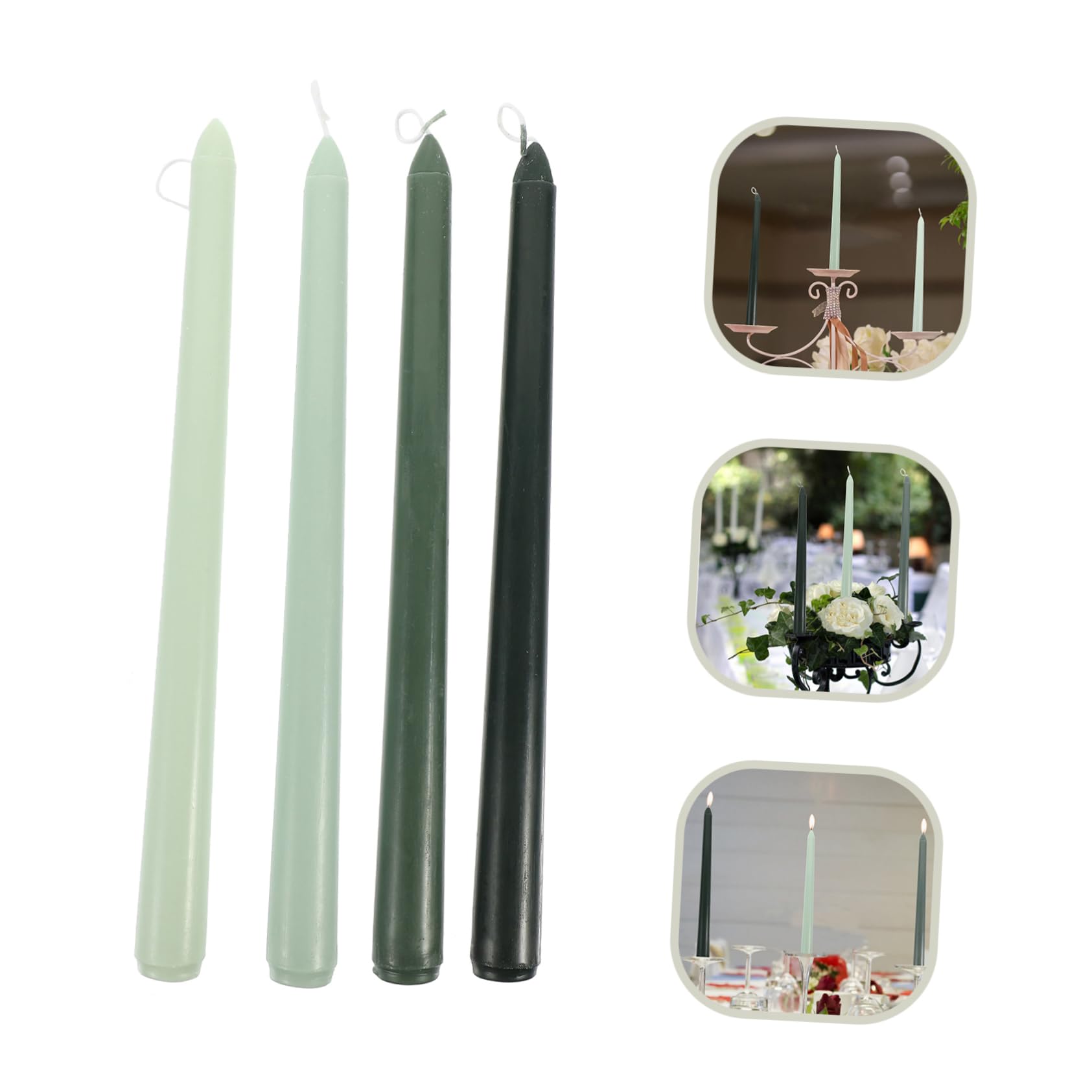 Candela a Palo lungo Profumata, Set da 4 Candele Coniche Verdi Sfumate, Materiale Sicuro, Decorazione Romantica per Matrimoni e Elegante