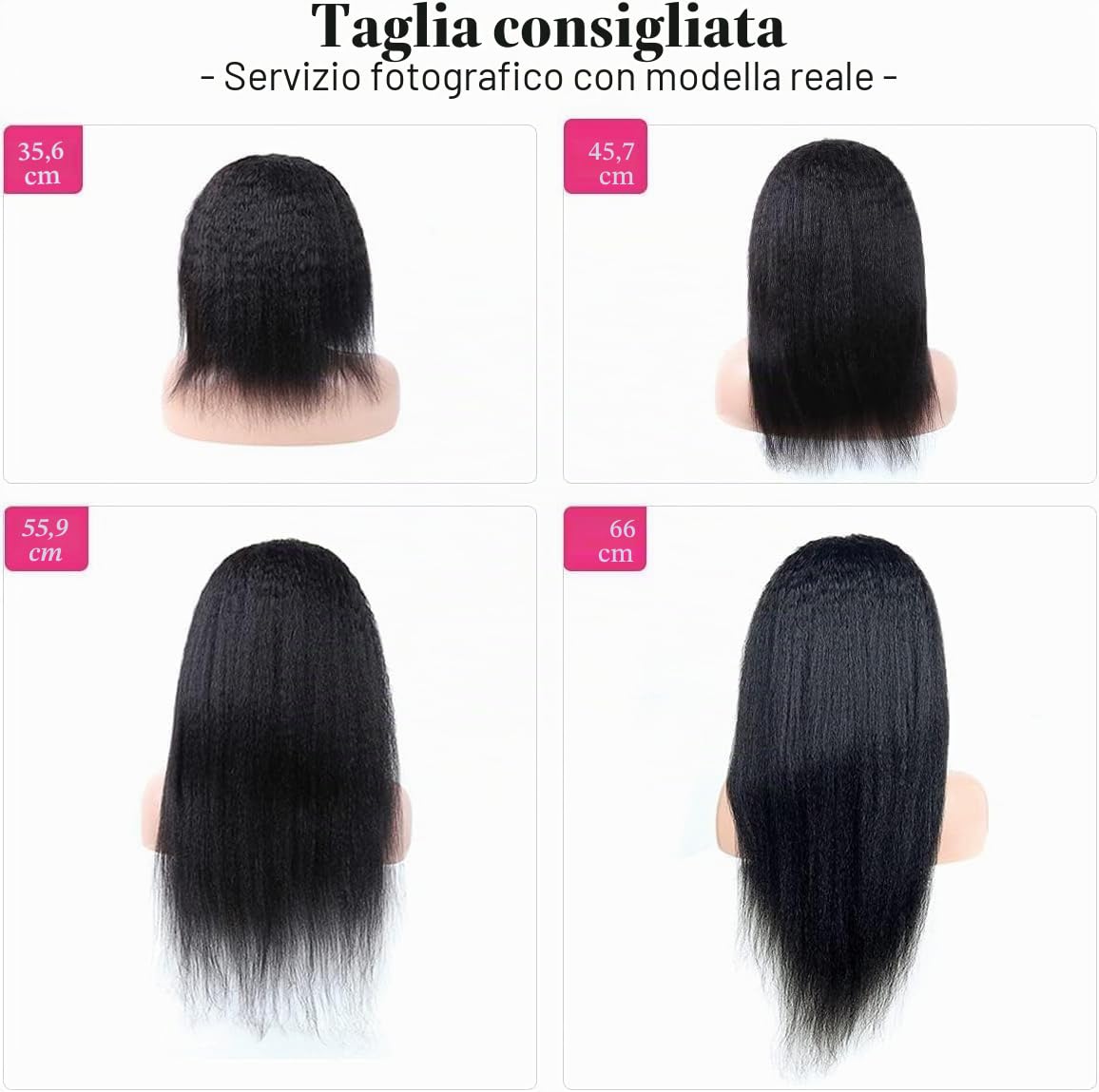 Parrucca Fascia Capelli Donna Brasiliana Yaki No Lace Frontale Headband Wigs Parrucche Dei Capelli Umani Per Le Donne Donne Nere Colore Naturale 180% Densità 12 Pollici Kinky dritto Half Black Wig