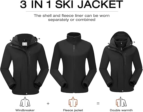 Miniatura 4 de CAMELSPORTS Chaquetas de esquí impermeables para mujer, abrigo de nieve 3 en 1, chaquetas de snowboard cálidas de invierno, Nieve
