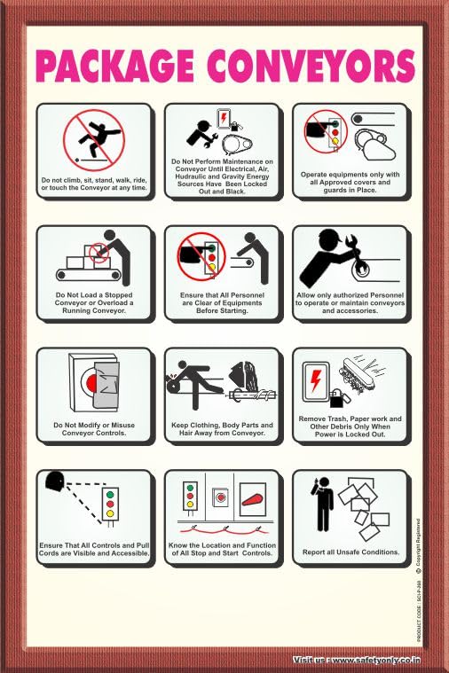 Package Conveyor Safety Rules Poster – Industrial Wall Art for Workplace Awareness & Accident Prevention (Multicolor, 2x3 Feet, Star Flex - Unframed)-image-9