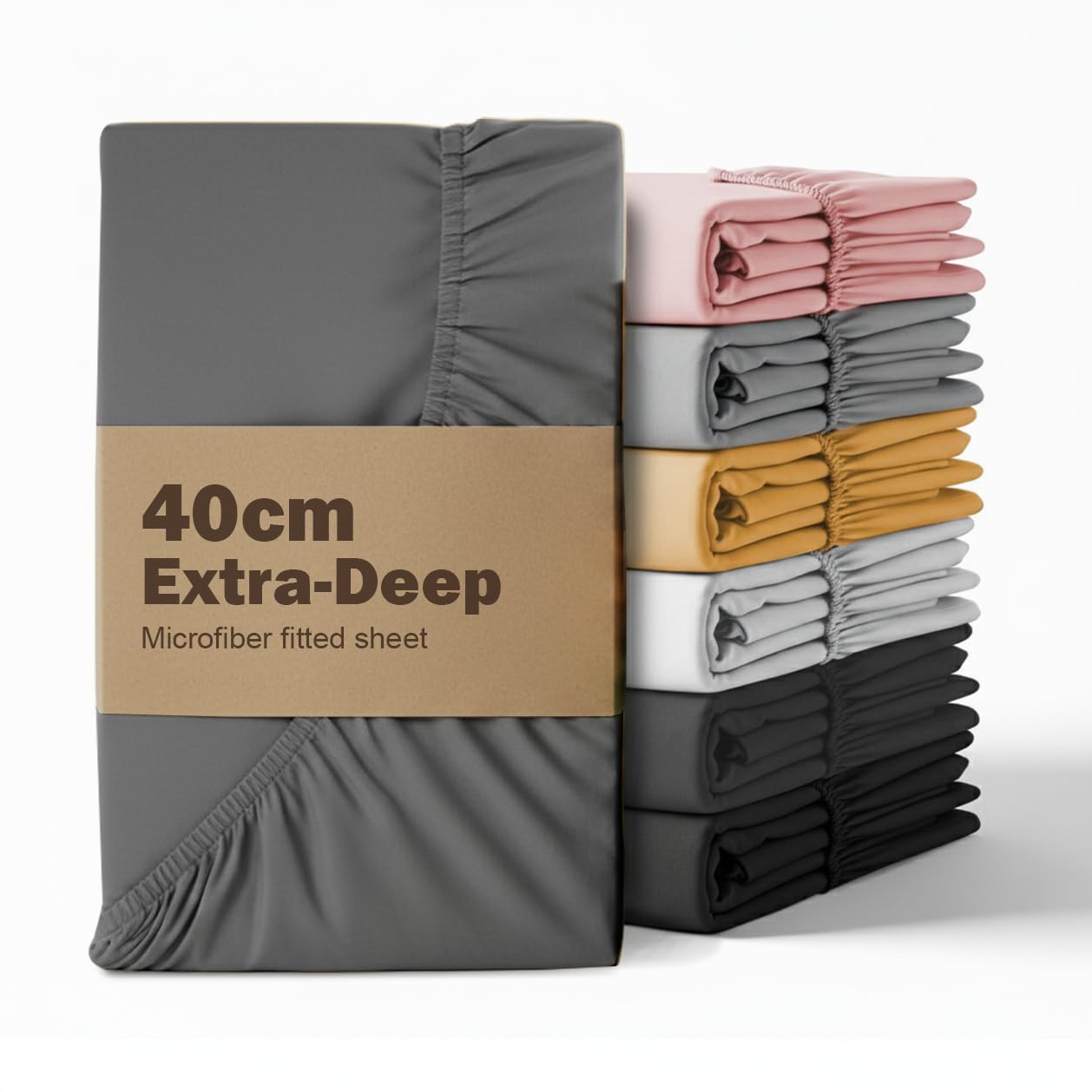 REHAN & CO Single Fitted Sheet Charcoal Extra Deep Pocket 16-inch (40 cm) Super Soft 100% Brushed Microfiber Bed Sheets (90x190cm)