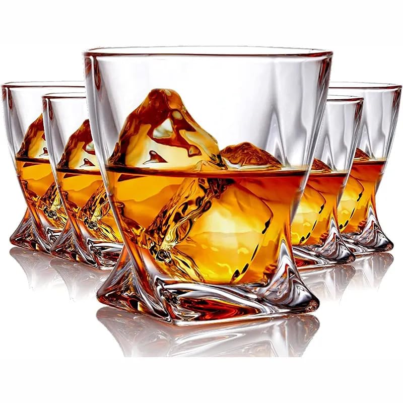 Image of Whiskey Glasses Set of 6 pcs- 250 ml Bar Glass for Drinking Bourbon, Whisky, Scotch, Cocktails, Cognac- Old Fashioned Cocktail Tumblers (6, Twisted)