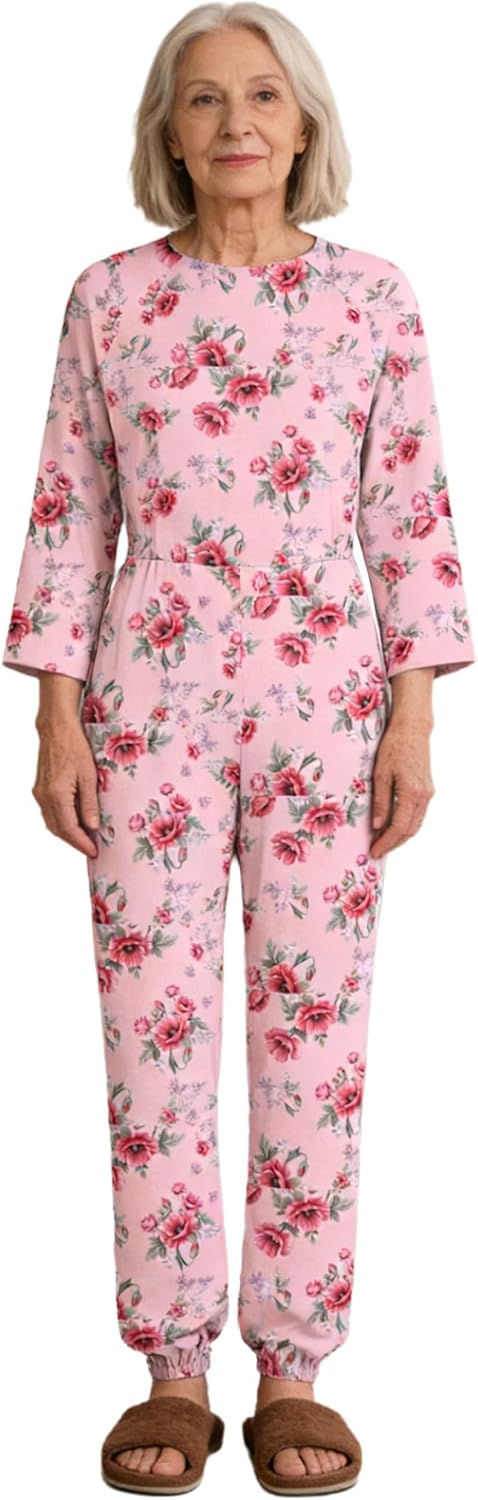Linjinx Women for Dementia Elderly and Special Needs Security Back-zip Jumpsuit Alzheimer Patient Pink XX-Large
