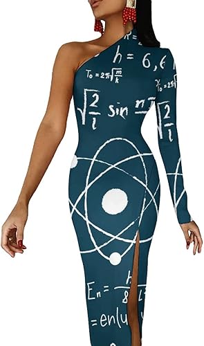 Physics and Mathematical Science Formula Women's Dress One Shoulder Long Sleeve Split Maxi Dress Swing Dress