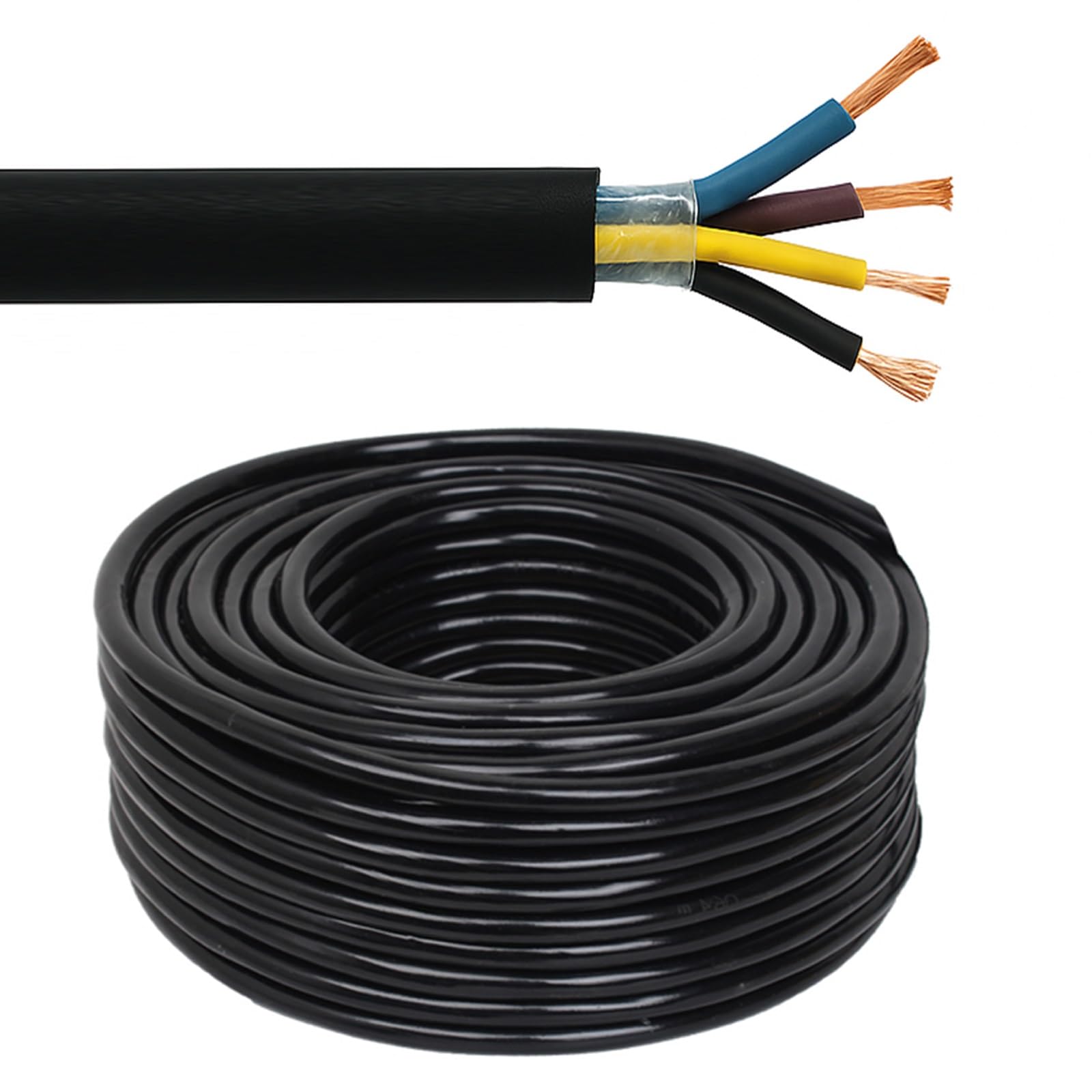 Cavo For Pompa Sommergibile 4 C,Alimentazione In Rame In Gomma Impermeabile(25FT,4C-0.5mm²)