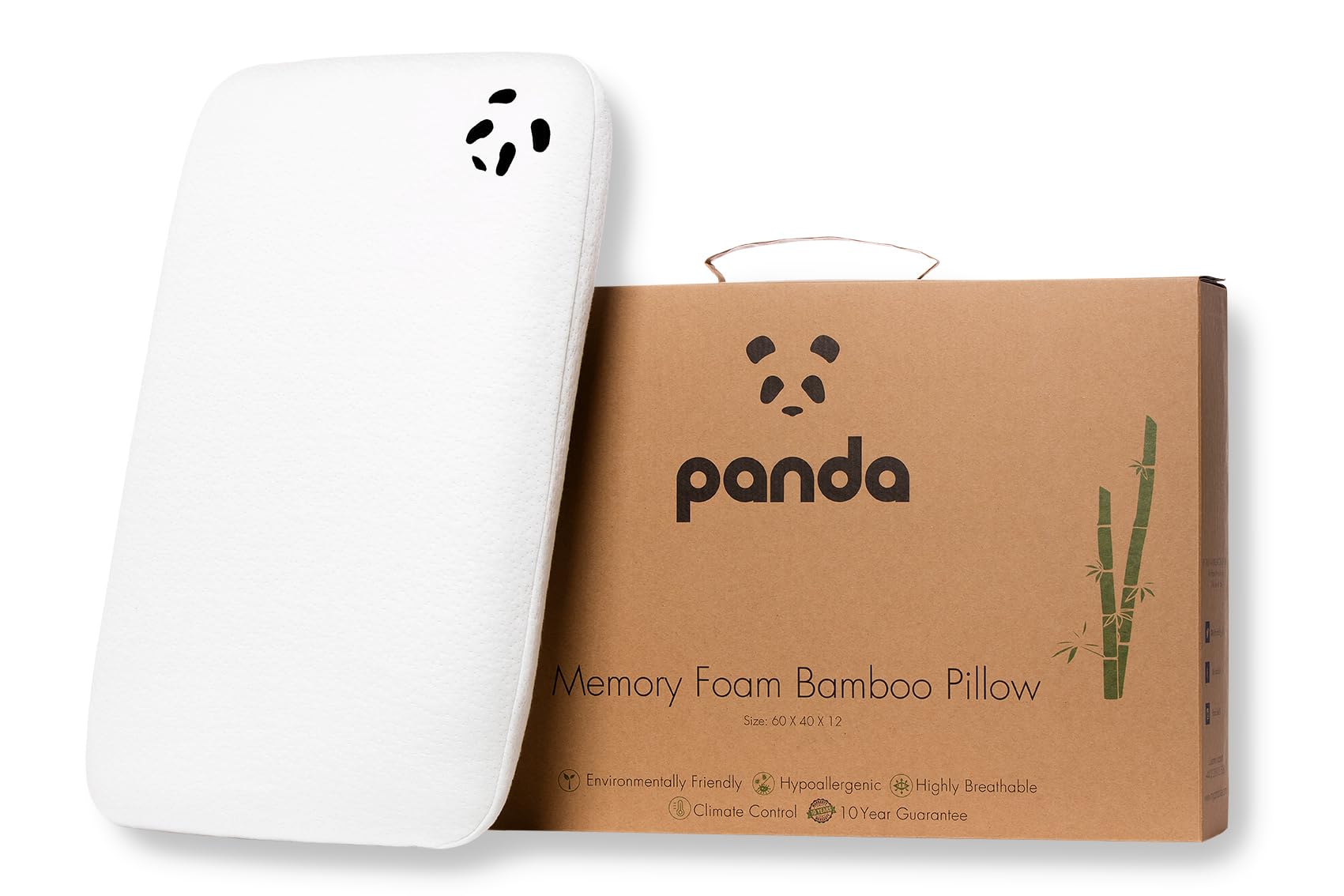 Panda® Bamboo Memory Foam Pillow | Orthopaedic Head, Spine & Neck Support | Soft Bamboo Cover | Medium-Firm & Supportive | Contours to Your Sleeping Position | 60 x 40 x 12 cm | 30-Night Trial