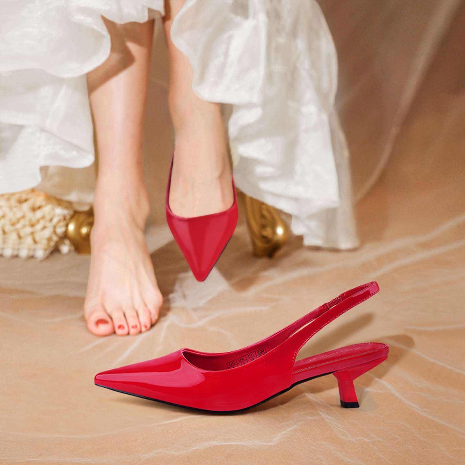 JENN ARDOR Slingback Heels for Women Low Heels Dress Shoes Kitten Pumps Dressy Heeled Sandals Wide Width Fashion Casual Shoes