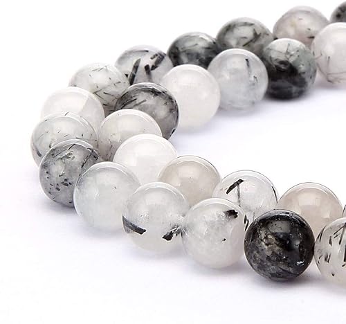 Adabele - 90 piedras preciosas curativas rutilladas de cuarzo negro natural de 0.157 in (0.16 pulgadas) de cuentas redondas pequeñas, espaciador de