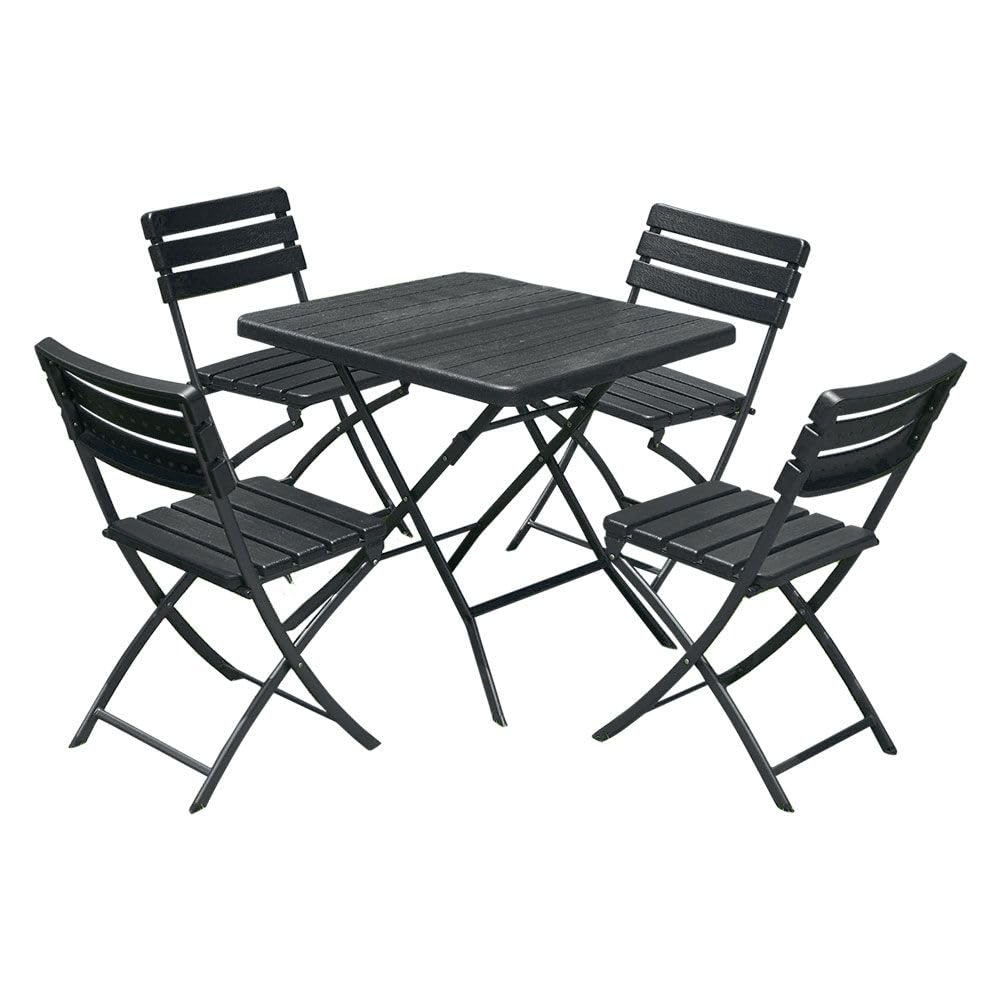 BERARDI B.INTERIORS | Set Tavolo e Sedie da Giardino Pieghevole, Nero, 5 Pezzi, Polietilene Alta Densità, 1 Tavolo 78x78x74 cm e 4 Sedie 58x46,5x81 cm, per Giardino Patio Balcone