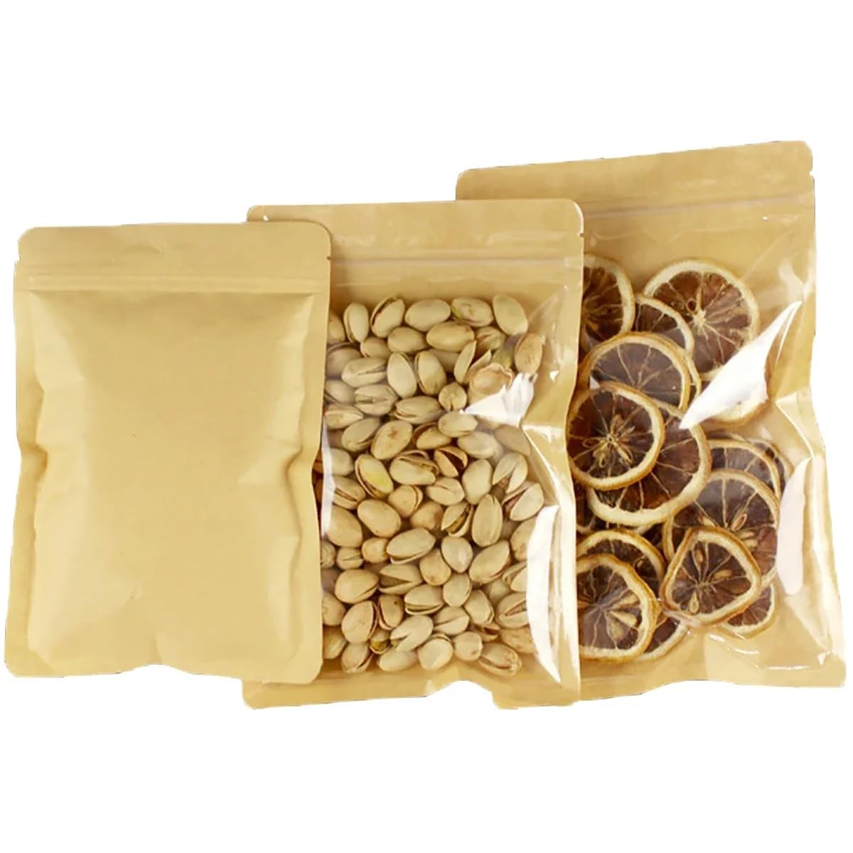 100 Bolsas De Almacenamiento De Alimentos con Cierre Hermético Frontal Transparente, Bolsas De Papel Kraft Resellables, Bolsas De Papel Marrón Autosellantes para Té Y Café, 16cm x 24cm