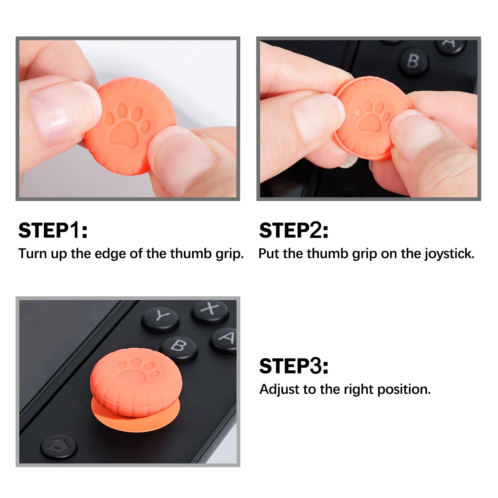 DLseego Thumb Grips Compatible with Switch 2,4PCS Cat Paw Design Ergonomic Joystick Cap,Silicone Non-Slip Improving Game Aiming Analog Button Cover,Black — view 7
