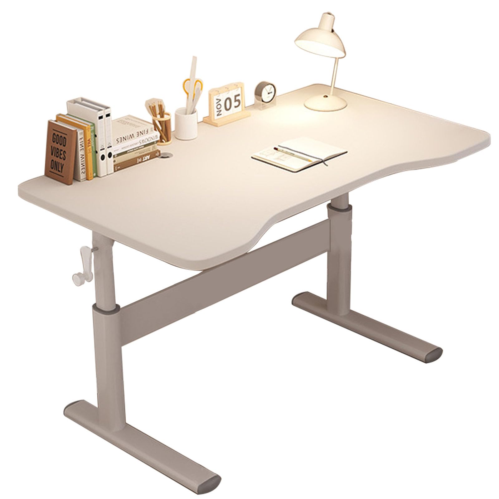 Table assis-debout mécanique, bureau ordinateur réglable en hauteur 65-90cm bois massif et tiroir