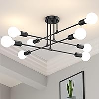 Vista 15 de Lámpara de araña Sputnik moderna con 6 bombillas T64, lámpara de techo semiempotrada de 22 pulgadas, iluminación de mediados de siglo de 6 luces