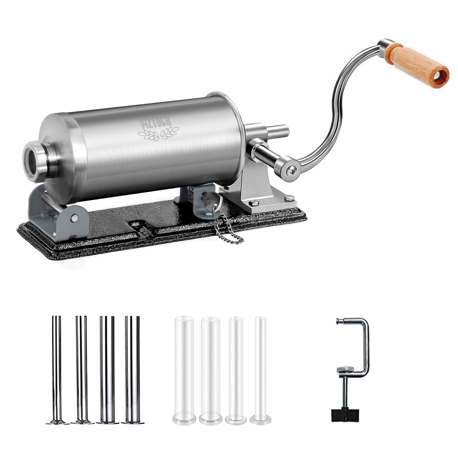 MZTOGR Riempitore per salsicce – Macchina per salsicce manuale fatta in casa in acciaio inox, macchina da cucina per riempimento di carne, confezione da 8 tubi (MZ-HOR-2.5LBM)