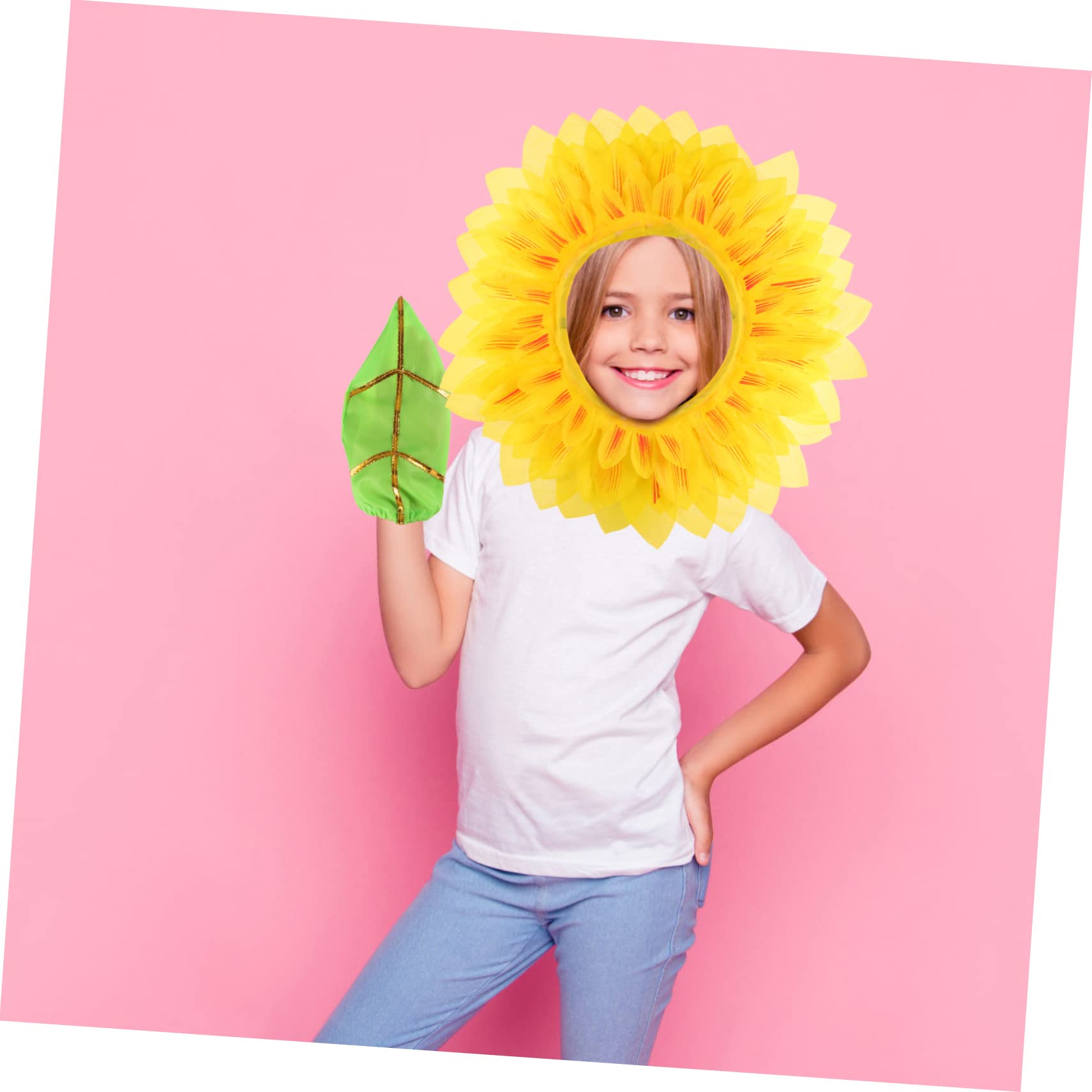 DOITOOL 2juegos Diadema De Flores De Girasol Divertida Para Disfraces y Fiestas Accesorios De Carnaval Para Mascotas Guantes Para Halloween y Bodas