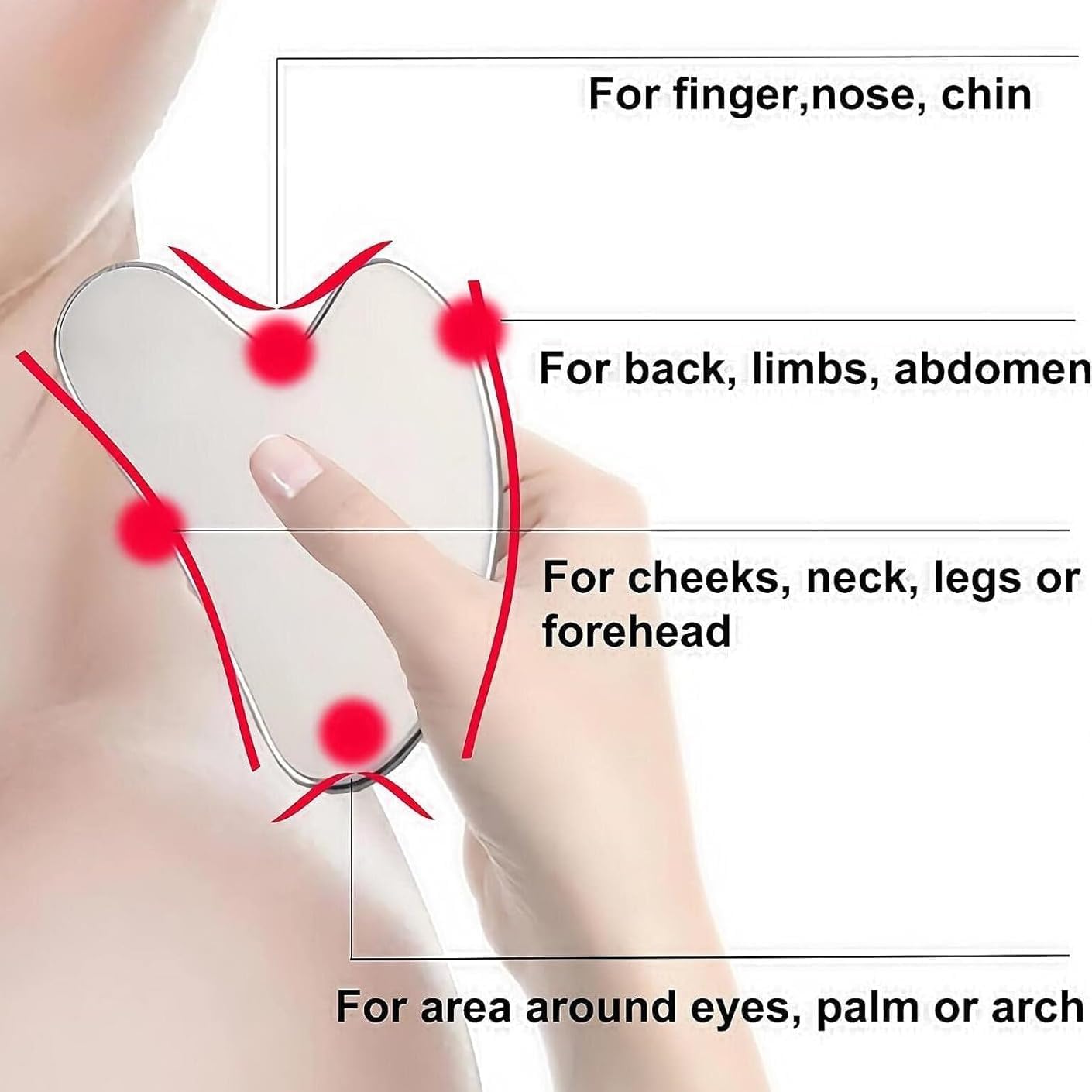 Gua Sha ze stali nierdzewnej, kamień Gua Sha, narzędzie do twarzy, kamień Guasha do ujędrniania linii szczęki i zmniejszenia obrzęków twarzy, prezent do pielęgnacji skóry, srebrny