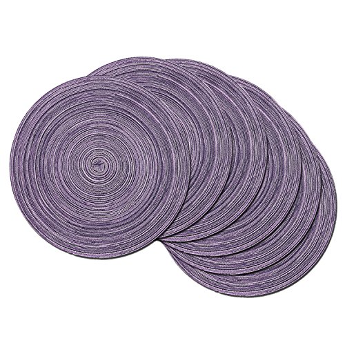 Image of SHACOS Round Braided Placemats Set of 6 Round Placemats Cotton Blend Fabric Table Mats for Wedding Party (Light Purple, 6)