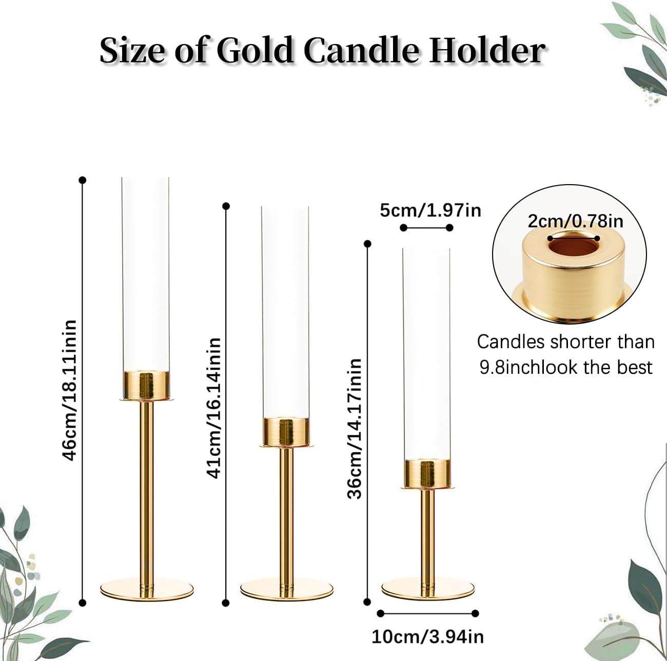 Hurricane Acrylic Candle Holders,Gold Candlestick Holders with Acrylic Lampshade,6pcs Candle Holders for candlesticks 14”16”18”for Wedding Table Centerpiece,Birthday Party,Housewarming Gift