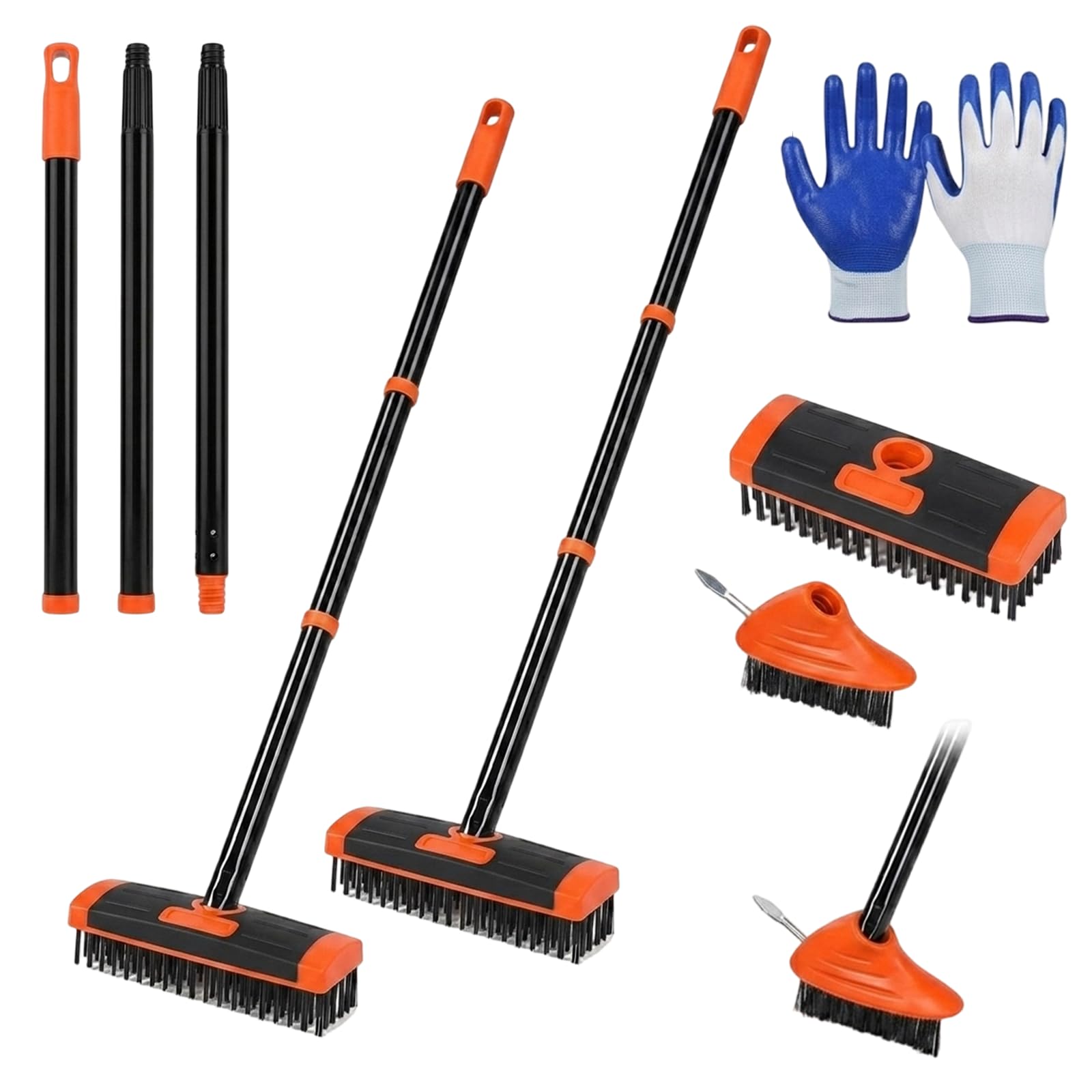 3In1 Weed Removal Brushset, Block Paving Weeding Tool with Detachable Long Handle, Wire Brush and Weed Scraper for Patio, Driveway, Walkway and Garden Cleaning (2 Pcs - B)