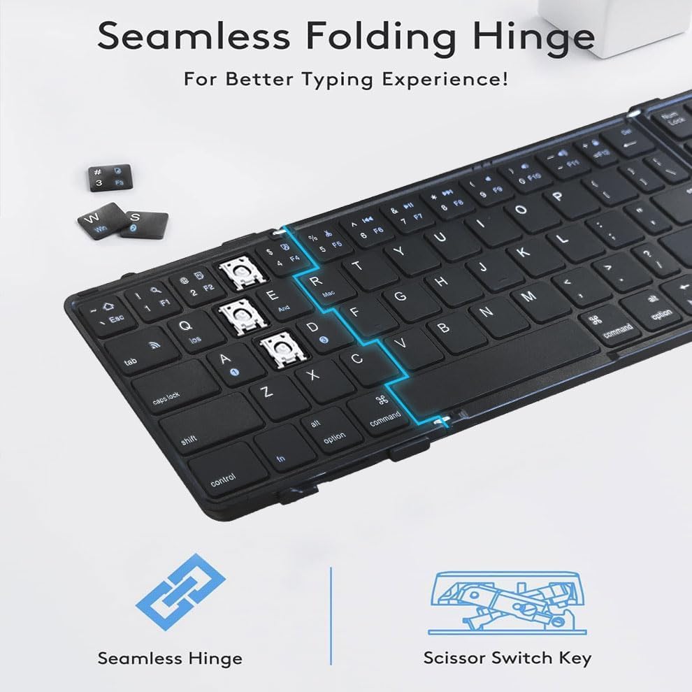 Miniatura 5 de Teclado Bluetooth plegable con teclado numérico, sin costuras, ultra ligero (8.3 onzas), teclado inalámbrico plegable de tamaño completo con teclado