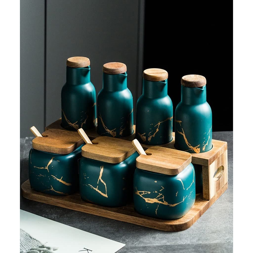 Kit Barattolo di Condimento Contenitore condimento Condimento POT POT POT POT Scatola di condimento ceramica con coperchio del cucchiaio adatto for la cucina domestica sala da pranzo (11,8 once) Set B