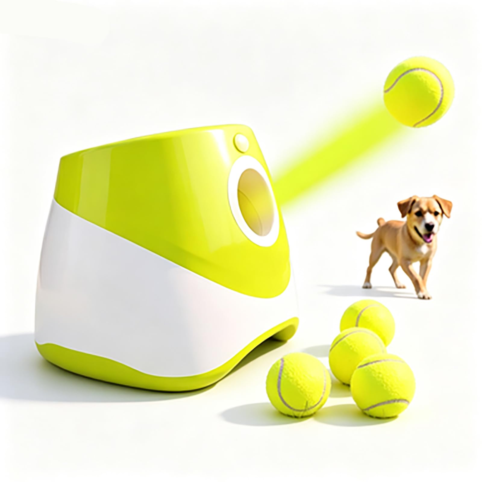 Lanceur Automatique De Balle pour Chien, Jouet Interactif avec 6 Mini Balles De 5,1 Cm, Chargement USB, 3 Réglages De Distance, Machine à Lancer De Balle pour Chiens De Petite Et Moyenne Taille Green