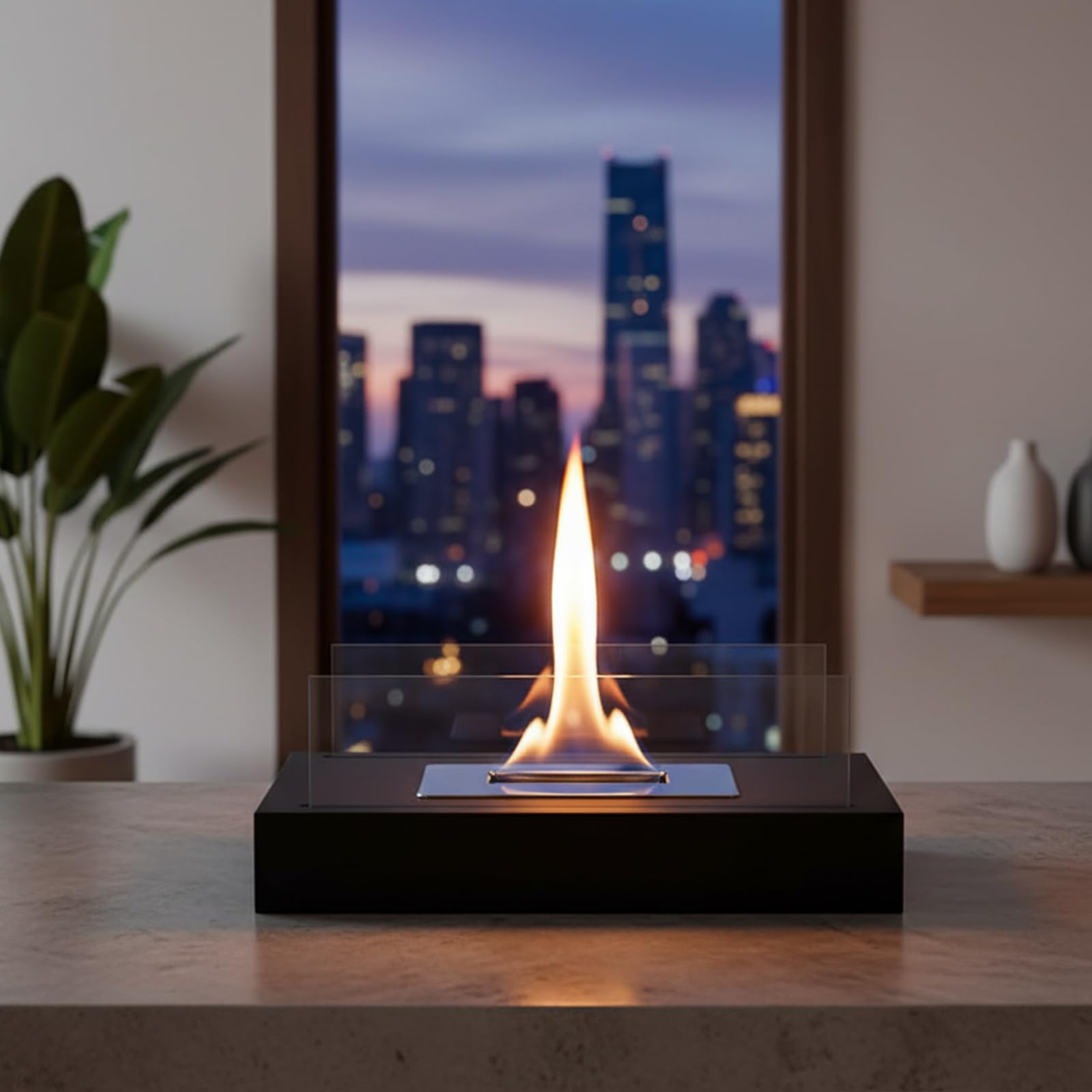 180ml Indoor Tabletop Metal and Glass Fireplace/Firepit for Cozy Ambiance (Black) - 2