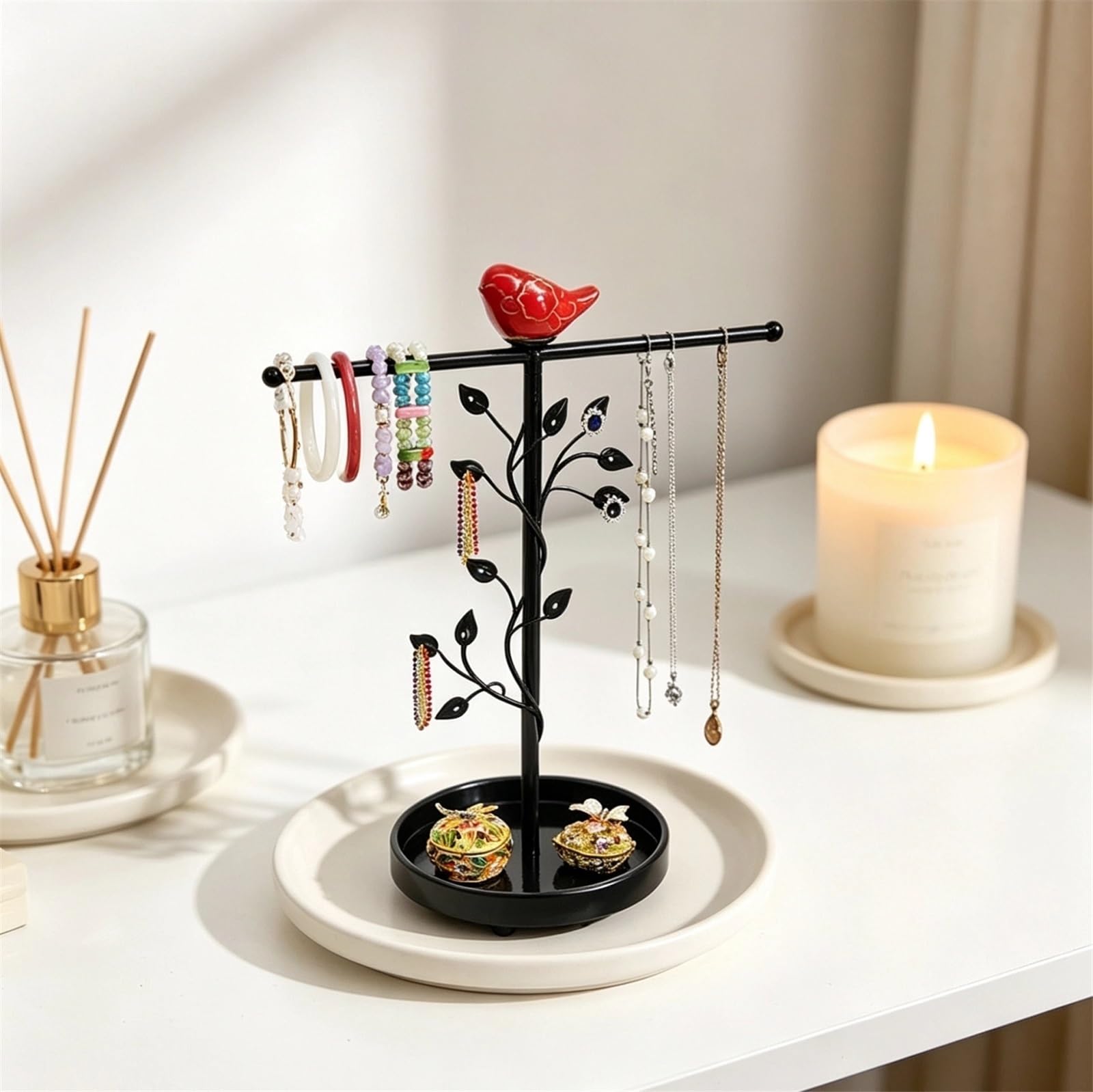 Stojak na biżuterię Jewelry Necklace Stand Metal with Bird Decor Stojak na naszyjnik