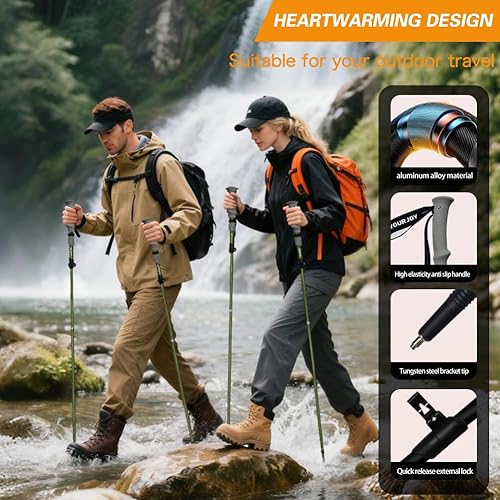Miniatura 3 de Bastones de senderismo para senderismo, colores macarrones, paquete de 2 unidades, ajustables, plegables para senderismo o caminar, palos de