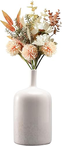 Florero de cerámica blanca para decoración del hogar, jarrón moderno con cuello largo, jarrones blancos esmaltados reactivos para flores, decoración