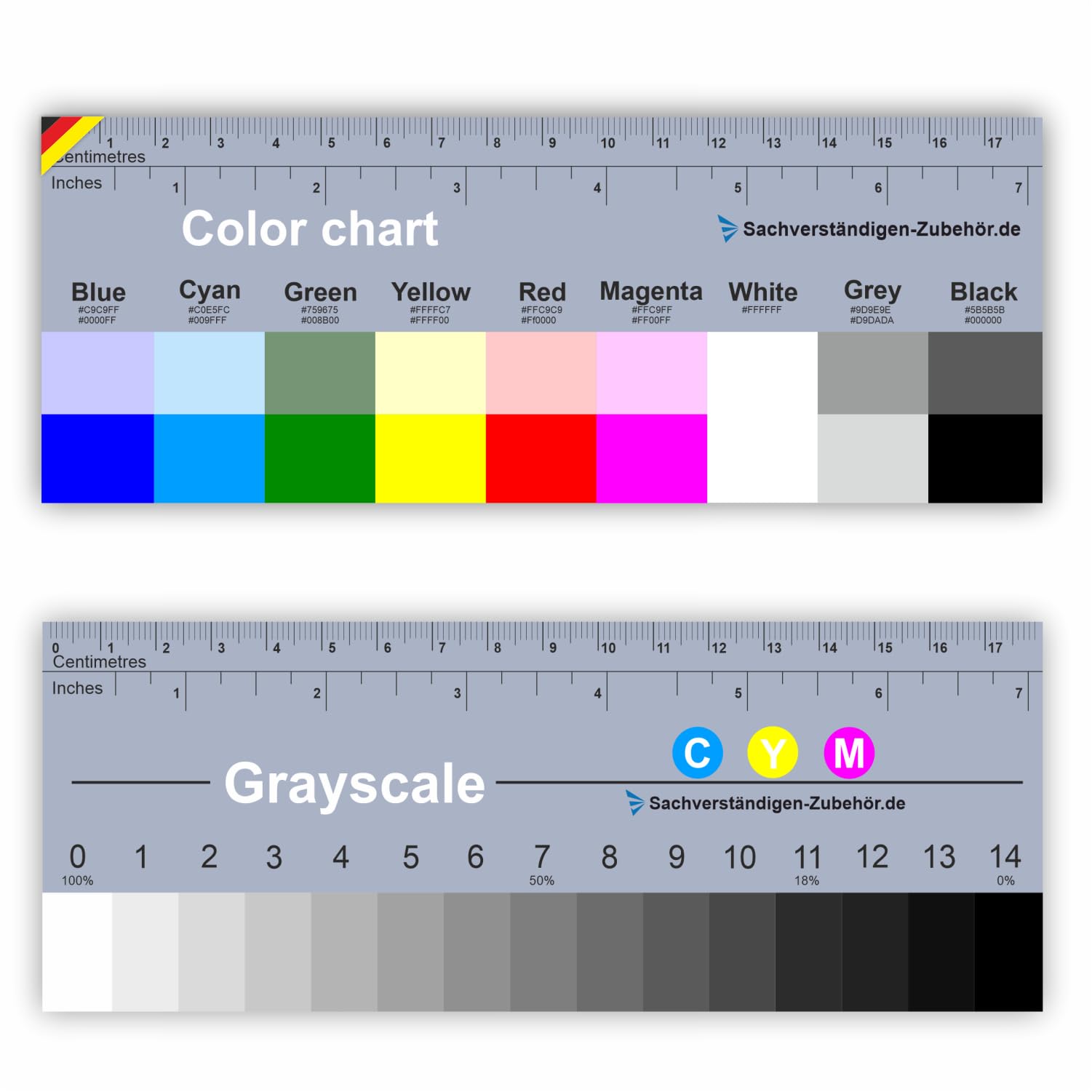 Expertos accesorios juego de 2 | Regla de colores 10 cm | Ayuda con la documentación | regla práctica | Tarjeta de documentación con fotografía | colores exactos | Tasadores de vehículos