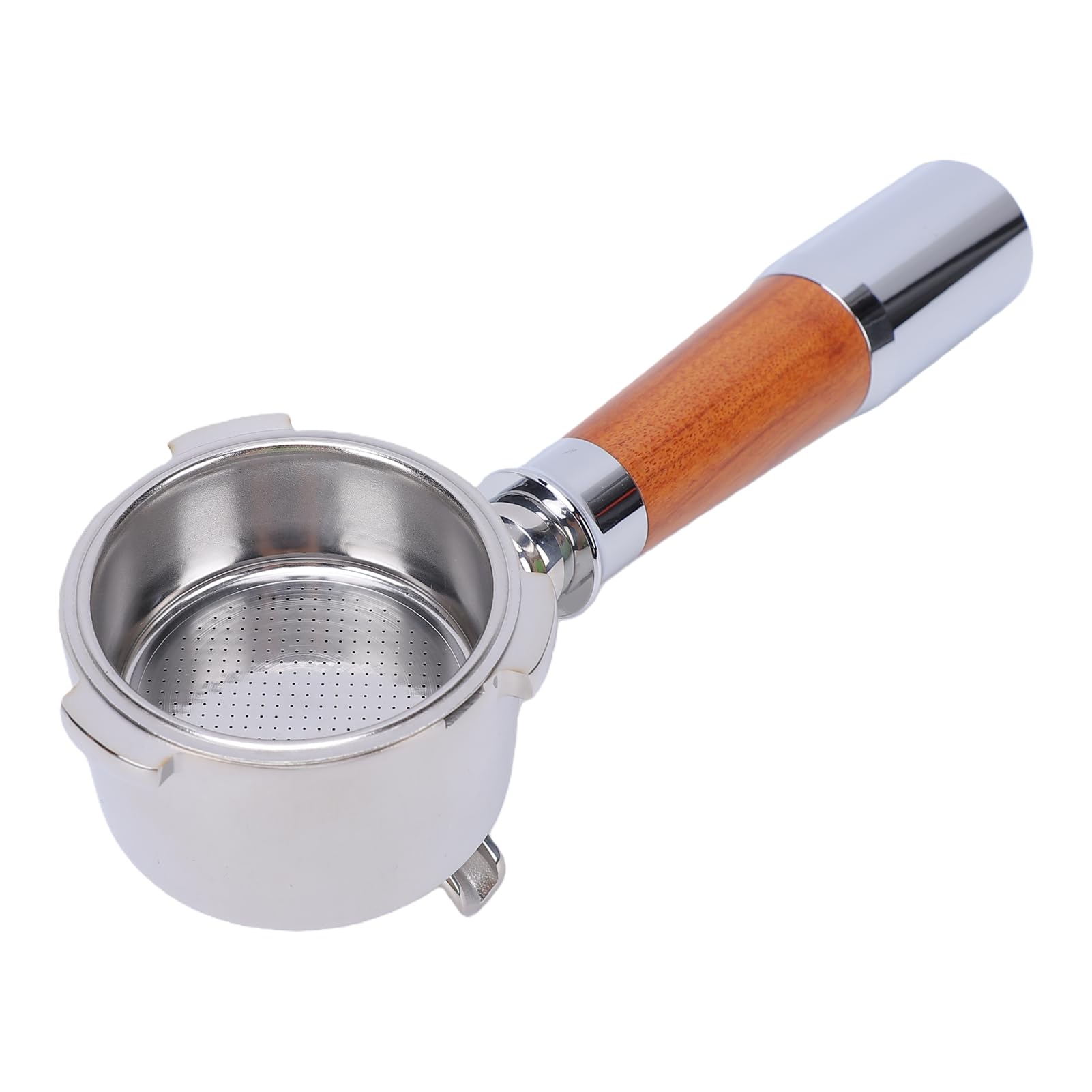 TOPINCN Espressosiebträger 51mm Edelstahl, Walnussgriff, 3 Ohren, für Siebträgermaschinen (Doppelter Auslauf mit Bodens)
