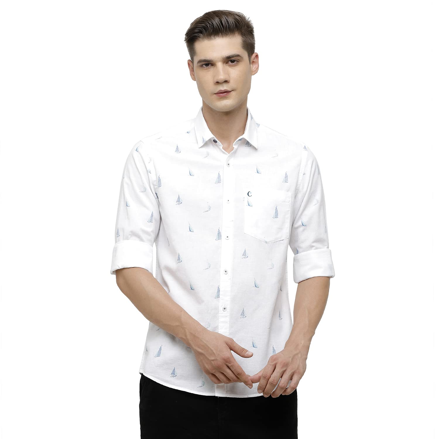 CAVALLO by Linen Club White Printed Regular Fit Casual Shirt