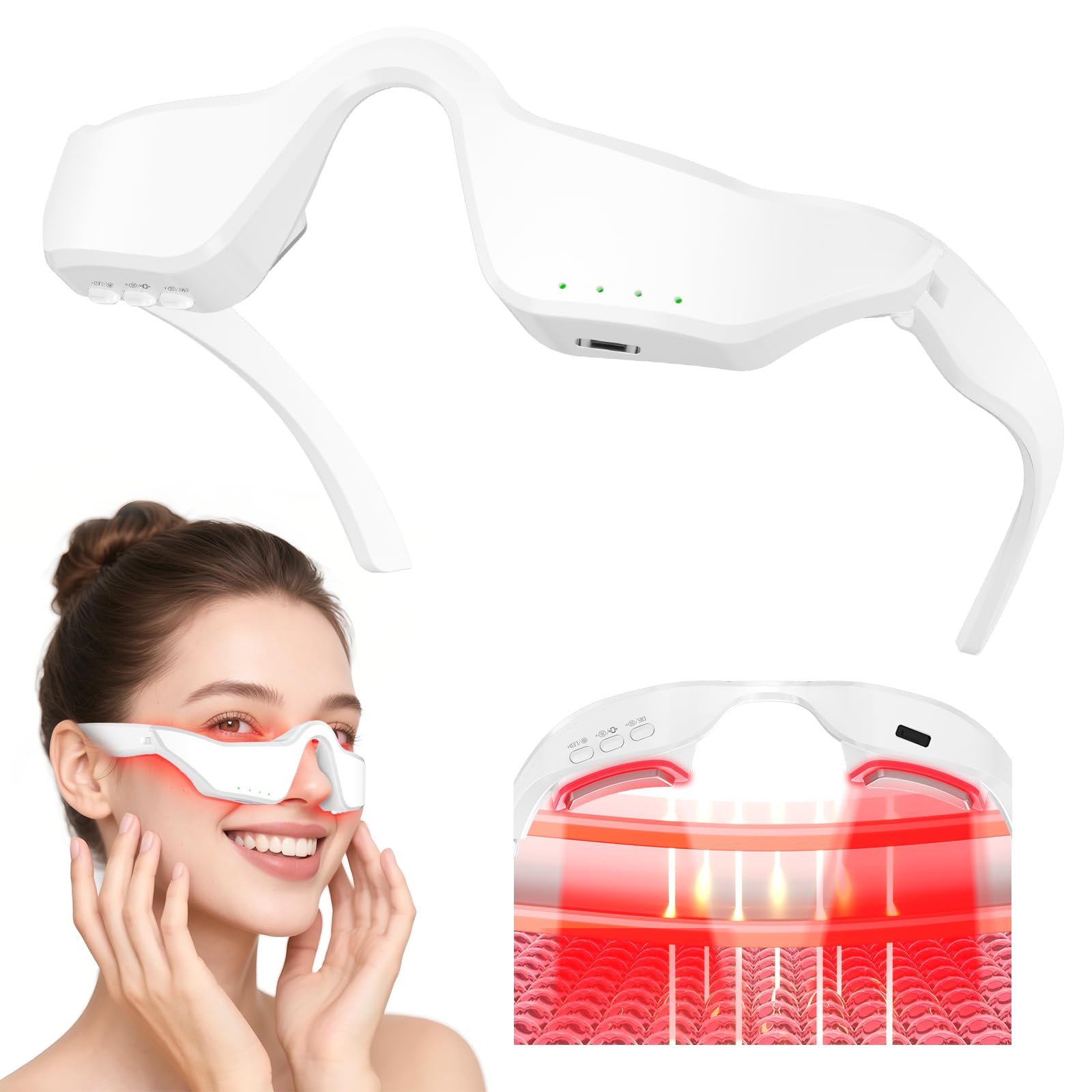 5-in-1 Smart Eye Massager Glasses - Red Light Therapy with Microcurrent, Heat & Vibration, for Eye Bags Dark Circles Puffiness Wrinkles Fine Lines Eye Strain Gift for Women & Men