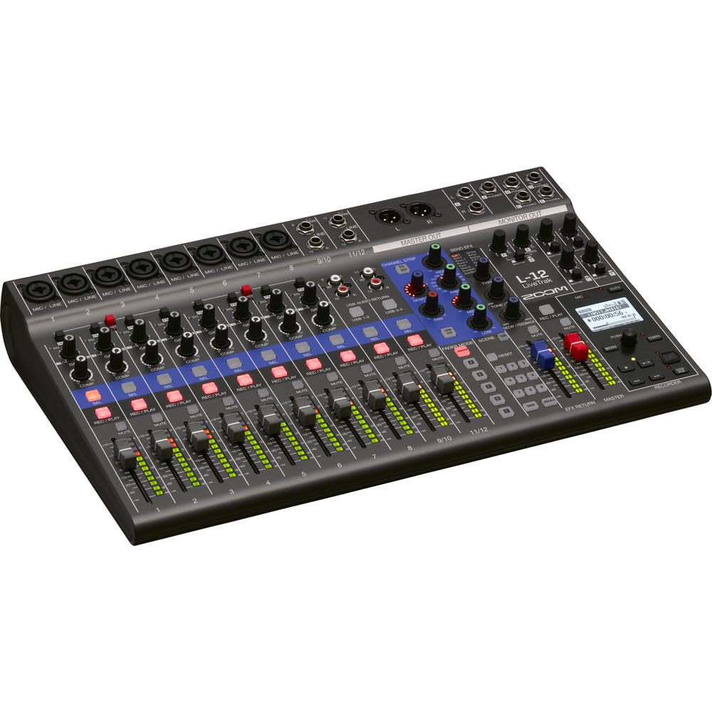 Zoom LiveTrak L-12 Digital Mixer & Multitrack Recorder, for Music, Podcasting, 12-Input/ 14-Channel SD Recorder, 14-in/4-out USB Audio Interface, 5 Powered Headphone Outputs Bundle With Accessories