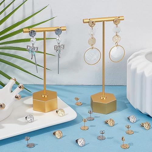 Miniatura 4 de SUNNYCLUE 1 caja, 80 unidades, 20 pares de aretes redondos planos de acero inoxidable con bucle, aretes plateados y dorados, aretes en blanco para