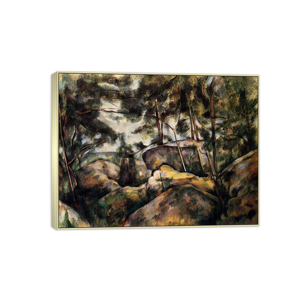 SDYSKKUG Canvas Wall Art Picture Decor Rocks by Paul Cezanne 80x60cm Silver Frame