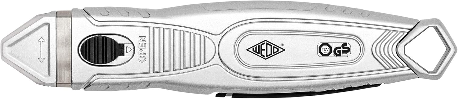 WEDO 78865 safety knife made of aluminium, concealed blade for protection, with plastic scorer, for all common cutting materials, ergonomic, also for left-handed users, TÜV/GS certified