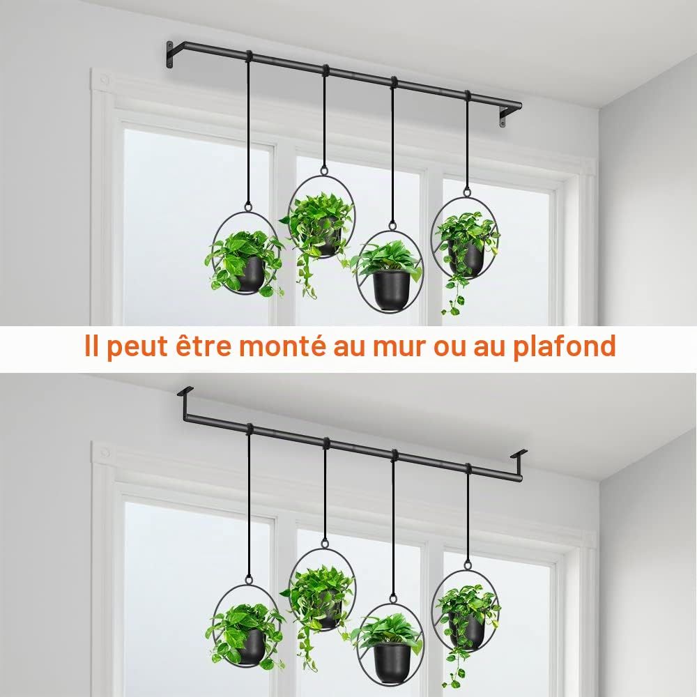 Bomclap Lot de 4 pots de fleurs suspendus ronds avec pot de fleurs en mélamine pour intérieur, extérieur, jardin, balcon, pots de fleurs suspendus pour plantes murales et plafonds, noir