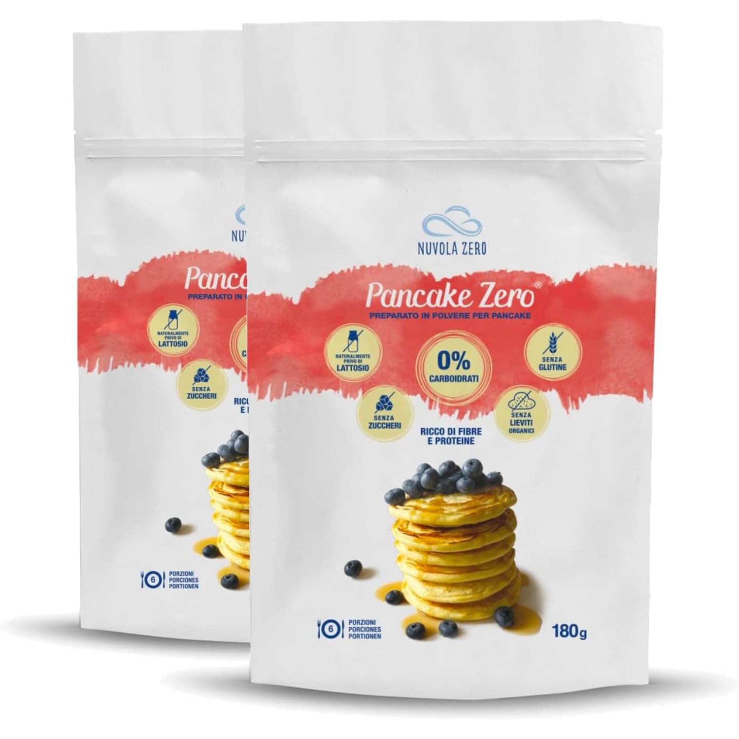 Nuvola Zero - Mezcla en polvo para Pancake, 360g x 12 Panqueques proteicos Sin carbohidratos, sin gluten, sin lactosa, sin azúcar, sin levadura, Made in Italy